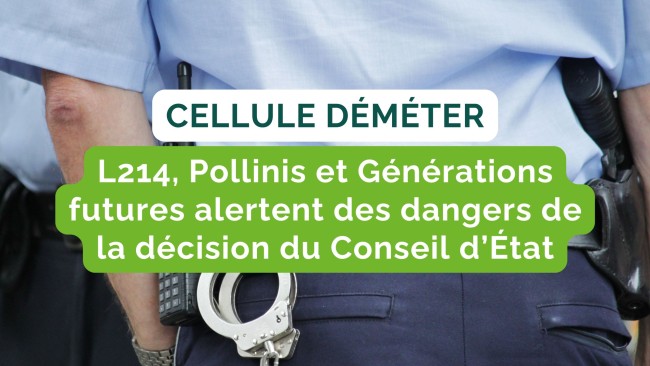 Cellule Déméter : L214, Pollinis et Générations futures alertent des dangers de la décision du Conseil d’État